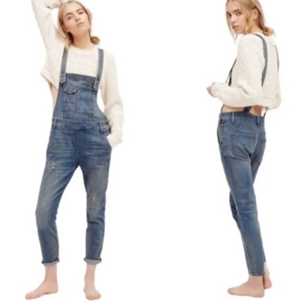 Free People Denim Ankle Overalls